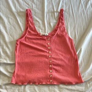Coral Button-Down Ribbed Tank Top